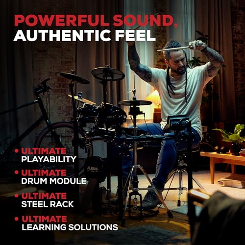 Alesis Nitro Ultimate Electric Drum Set with Dual Zone Quiet Mesh Pads, Movable Hi-Hat, 640 Authentic BFD Sounds and 52 Kits, Bluetooth, Drumeo, USB