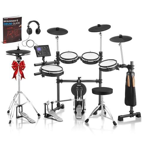 AKLOT Expanded-Size Electric Drum Set: Independent Double Pedal Bass Drum and 10’’ Dual-Zone Snare, Two-Piece Standalone Hi-Hat, 12’’ Triple-Zone