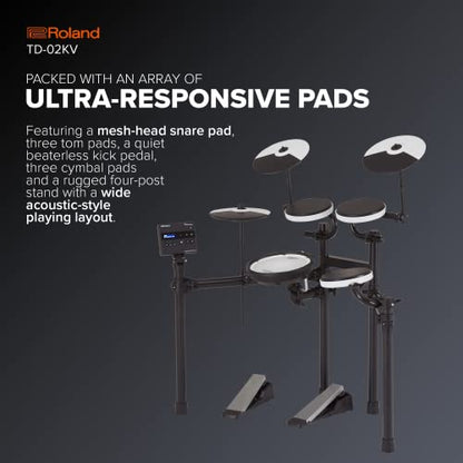 Roland TD-02KV V-Drums | Electronic Drum Kit with Expressive Playability, Noise-Reducing Features, Mesh-Head Snare, Wide Acoustic-Style Playing