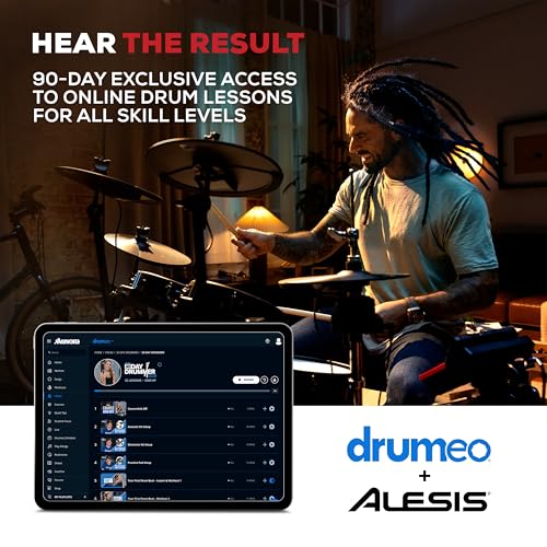 Alesis Nitro Ultimate Electric Drum Set with Dual Zone Quiet Mesh Pads, Movable Hi-Hat, 640 Authentic BFD Sounds and 52 Kits, Bluetooth, Drumeo, USB